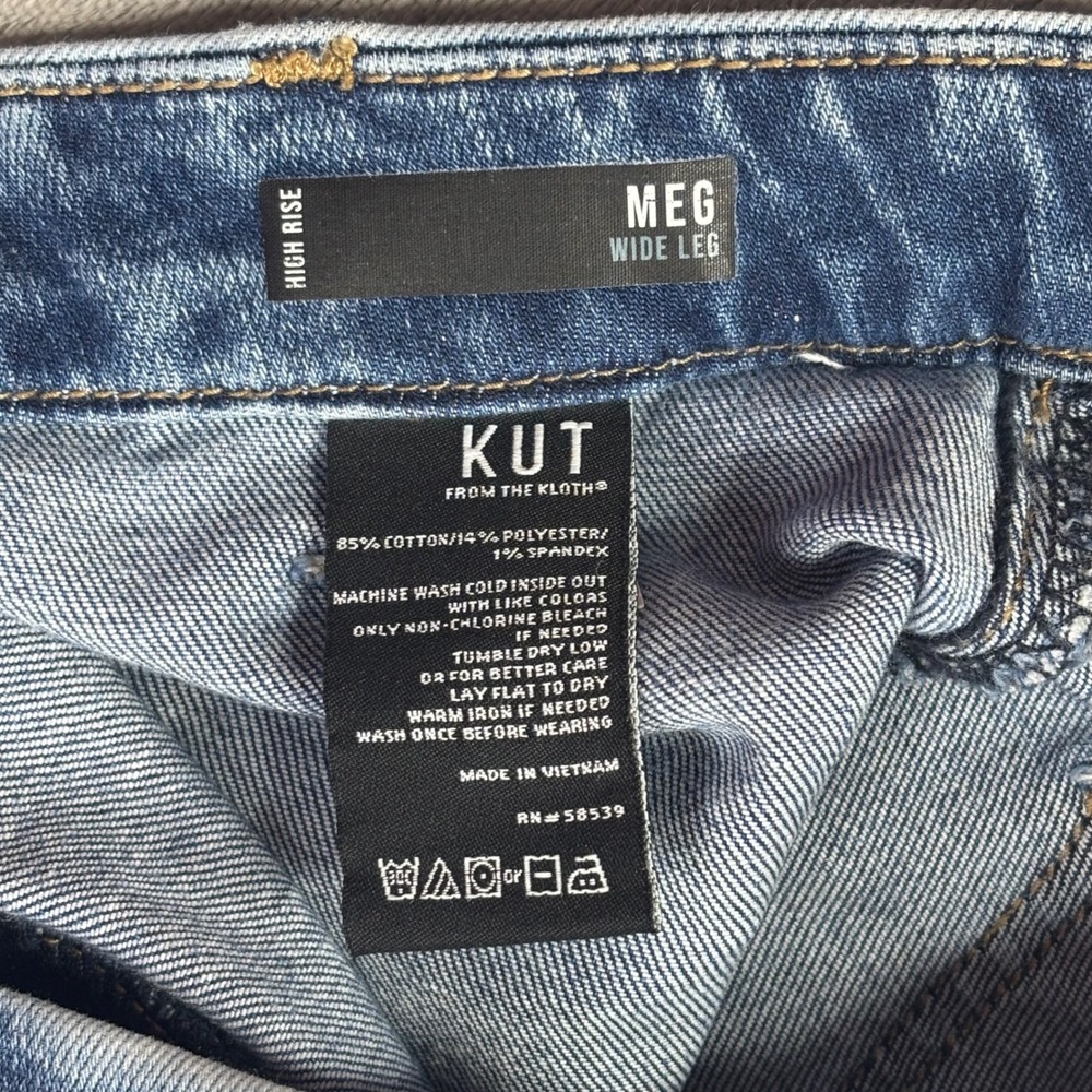 KUT from the Kloth Meg Wide Leg Jeans Womens 8 Blue High Rise Hemmed 23" inseam - Picture 4 of 9